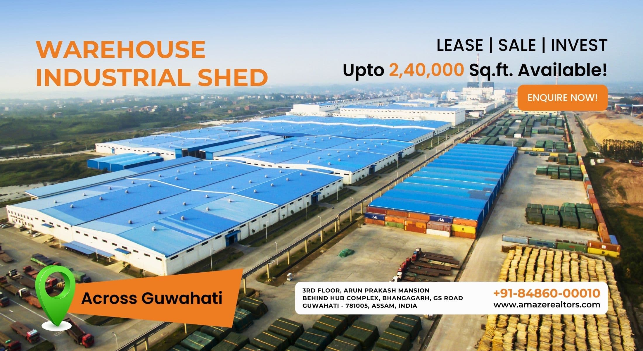 Warehouse and industrial shed space across Guwahati — lease, sale, invest